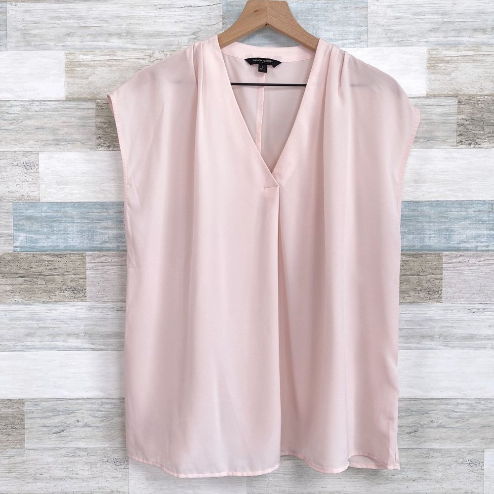 Banana Republic V Neck Popover Blouse Pink Sleeveless Career Office Womens Large